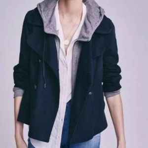 ANTHROPOLOGIE Hei Hei Navy hoodie pea coat